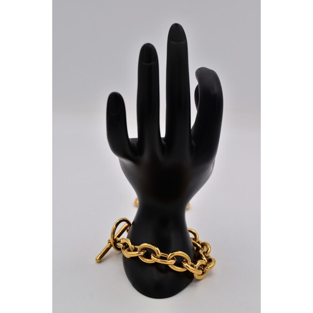 Karl Lagerfeld Vintage Logo Charm Bracelet Seal Medallion Paris Gold Runway Bin5 - Picture 10 of 12